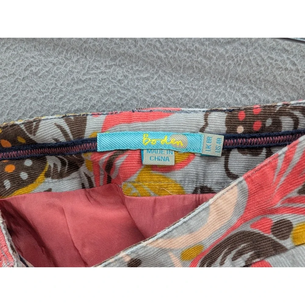 Y2K Boden Floral Corduroy Mini Skirt Size 4 Multicolor Knee Length Boho Academia